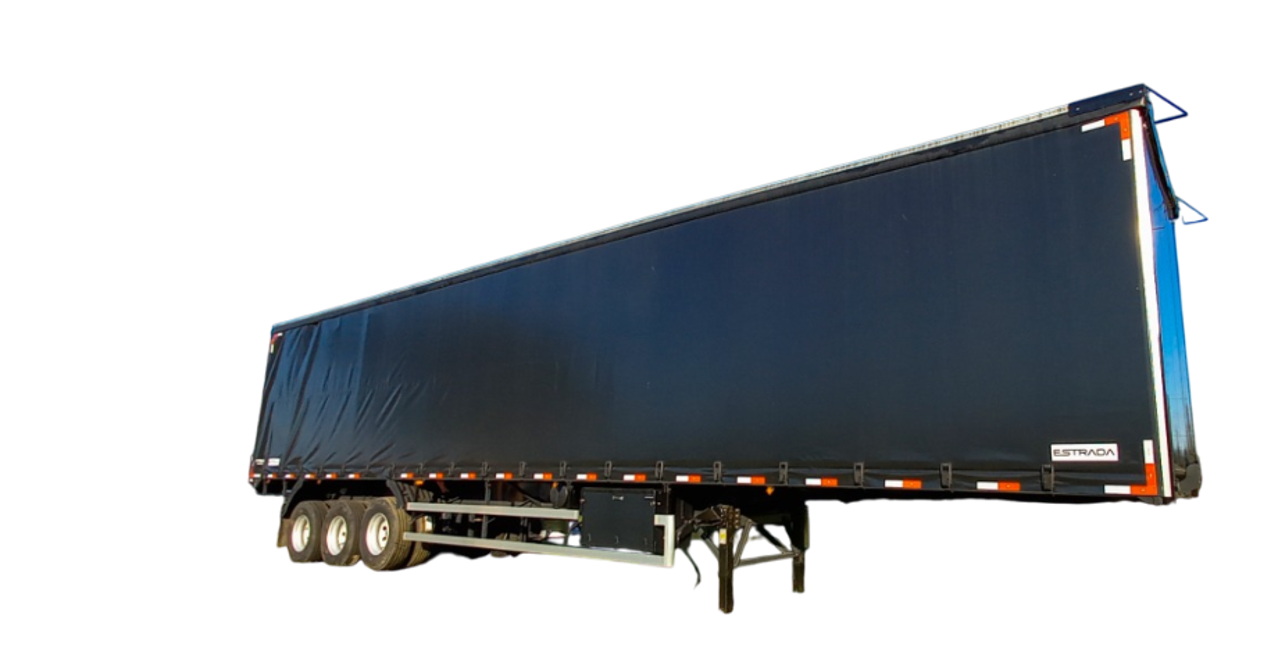 Semirreboque Sider 3 eixos Estrada Implementos, lona tensionada e estrutura reforçada, ideal para transporte rodoviário de cargas paletizadas
